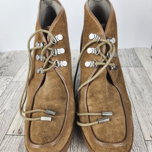 Calvin Klein Penelope Wedge Booties Womens Size 8.5M Tan Suede Lace-Up Ankle - Picture 11 of 16